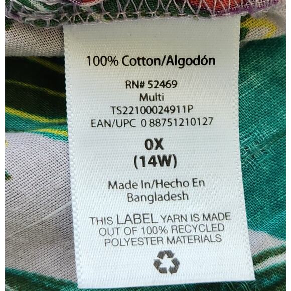 Terra & Sky Green Fuchsia Floral Print Top 14W Plus Lightweight Ruffled Sleeves - Picture 5 of 5